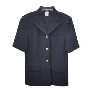 H&W Black Short Sleeve Blazer Gold Buttons 100% Wool Excellent Condition 6/Small